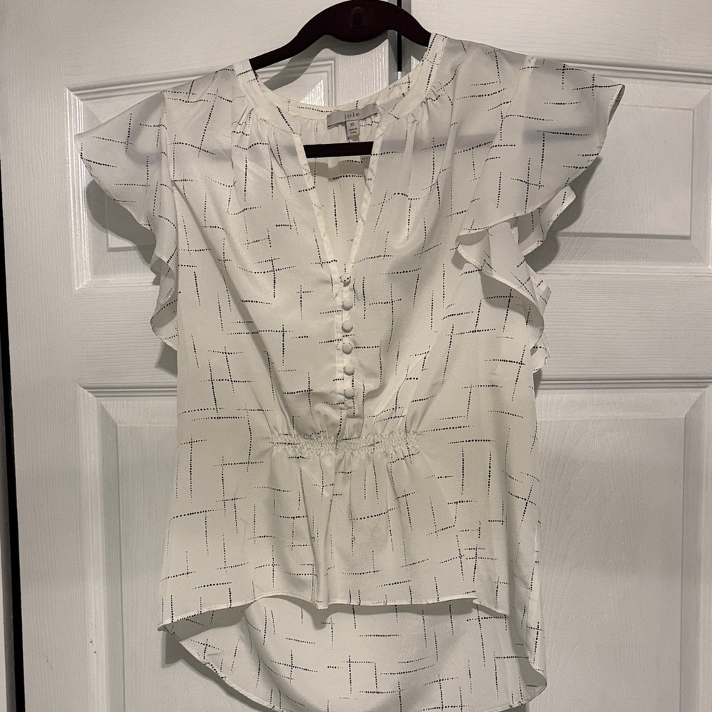 Joie White Blouse with Ruffle Sleeves size xs